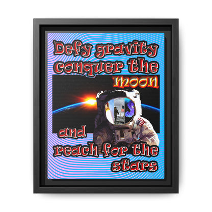 defy conquer reach - framed canvas art (light blue-purple wave)