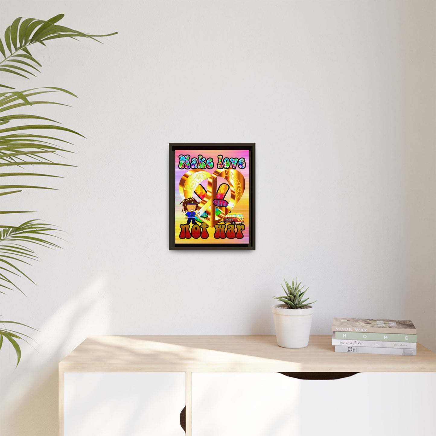 love peace - framed canvas art (color blur)