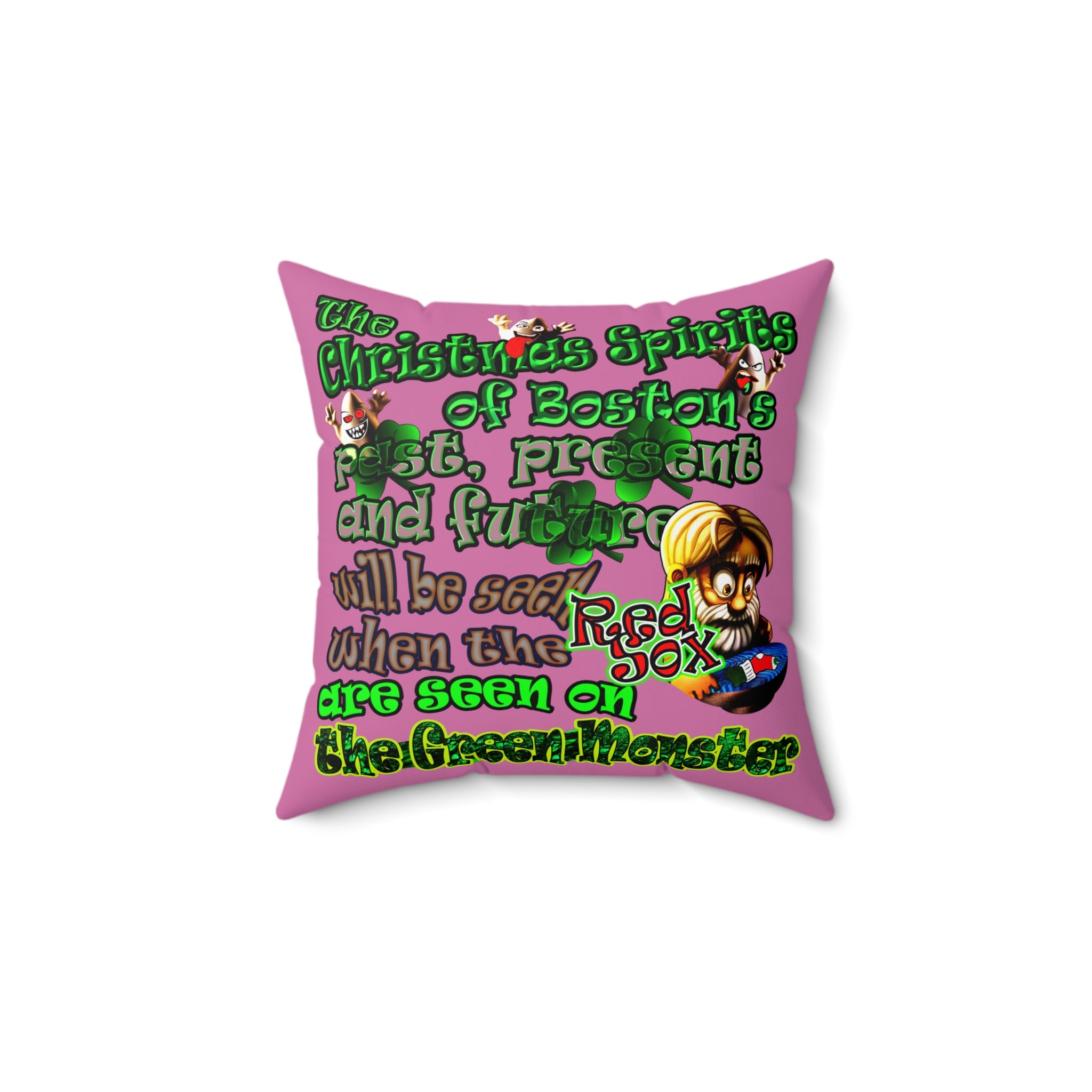 christmas spirits of boston - Spun Polyester Square Pillow - (light pink)