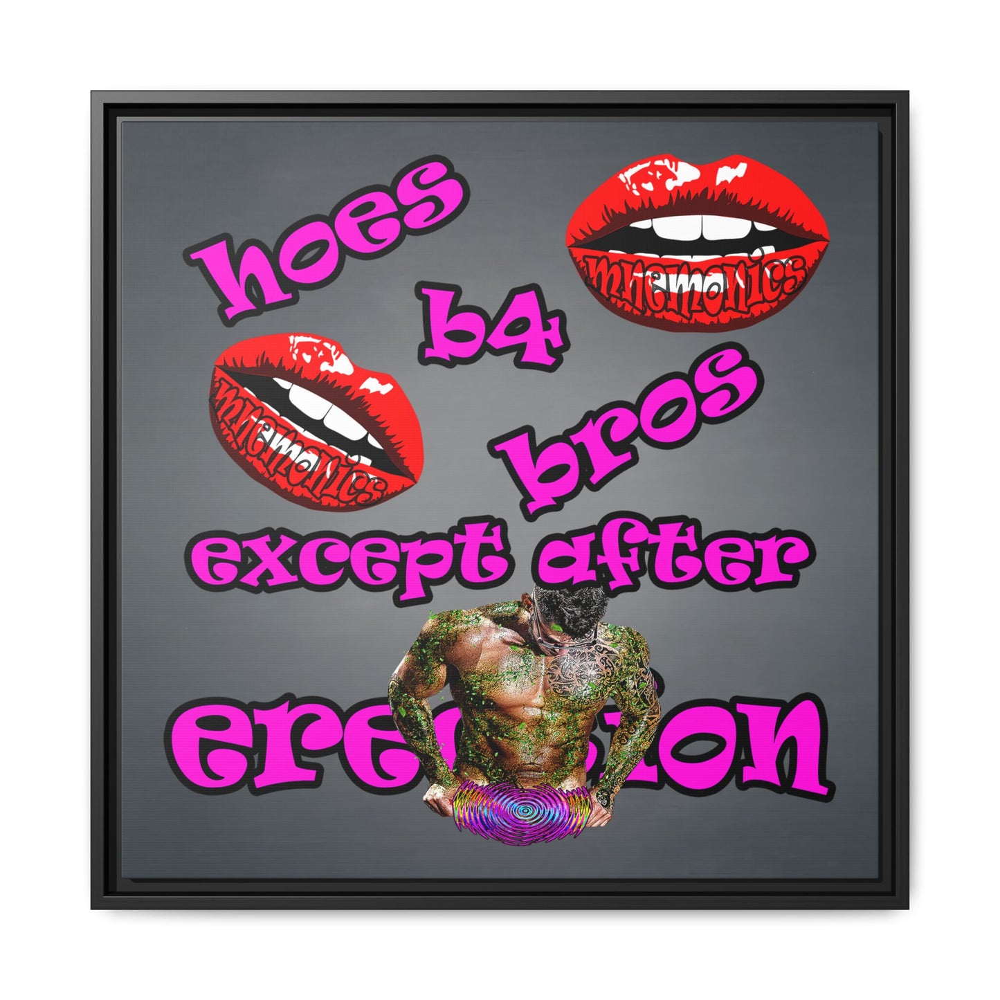 hoes b4 bros - framed canvas art (grey-light grey)