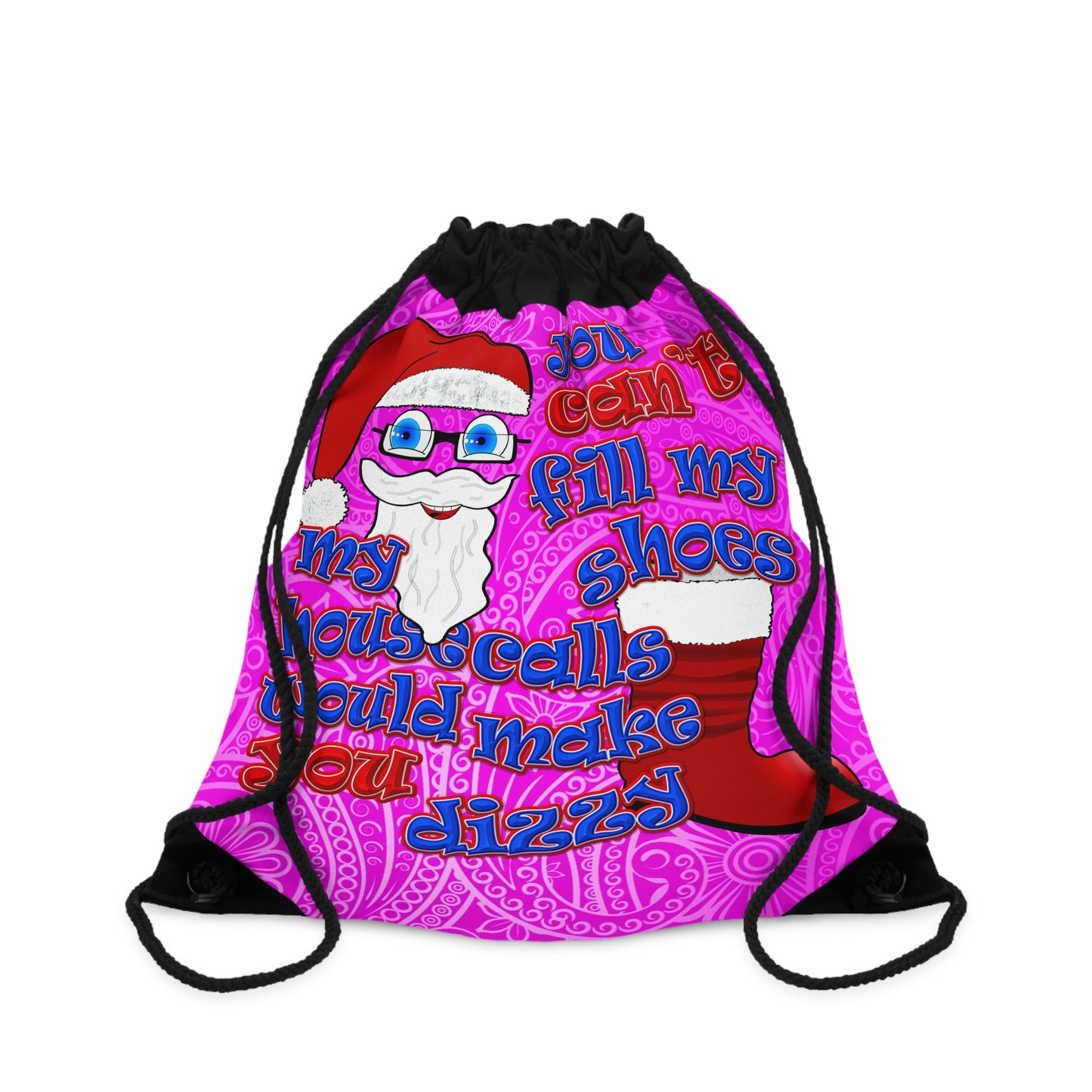 santa's shoes - Drawstring Bag (pink swirl)