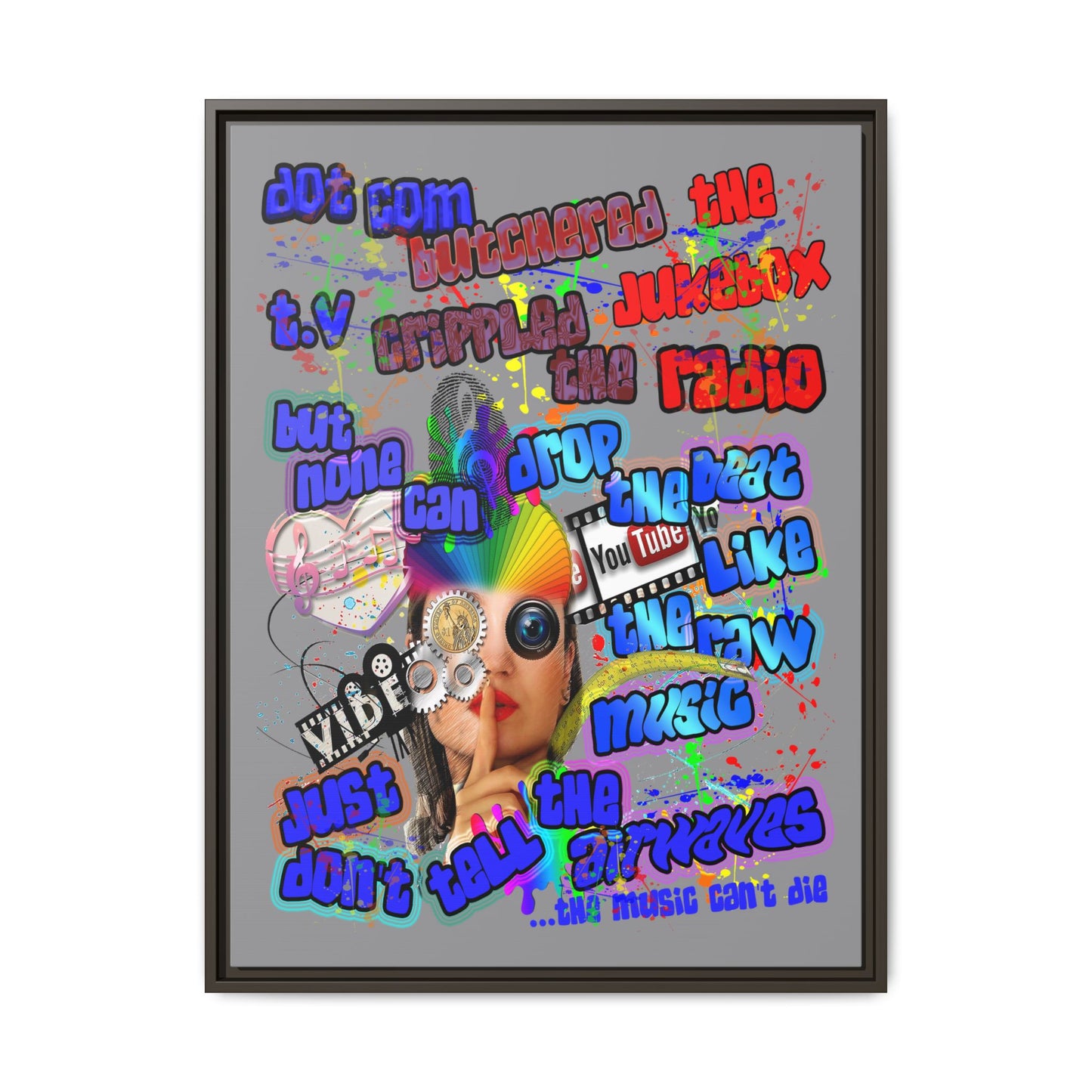 drop the beat - framed canvas art (grey)