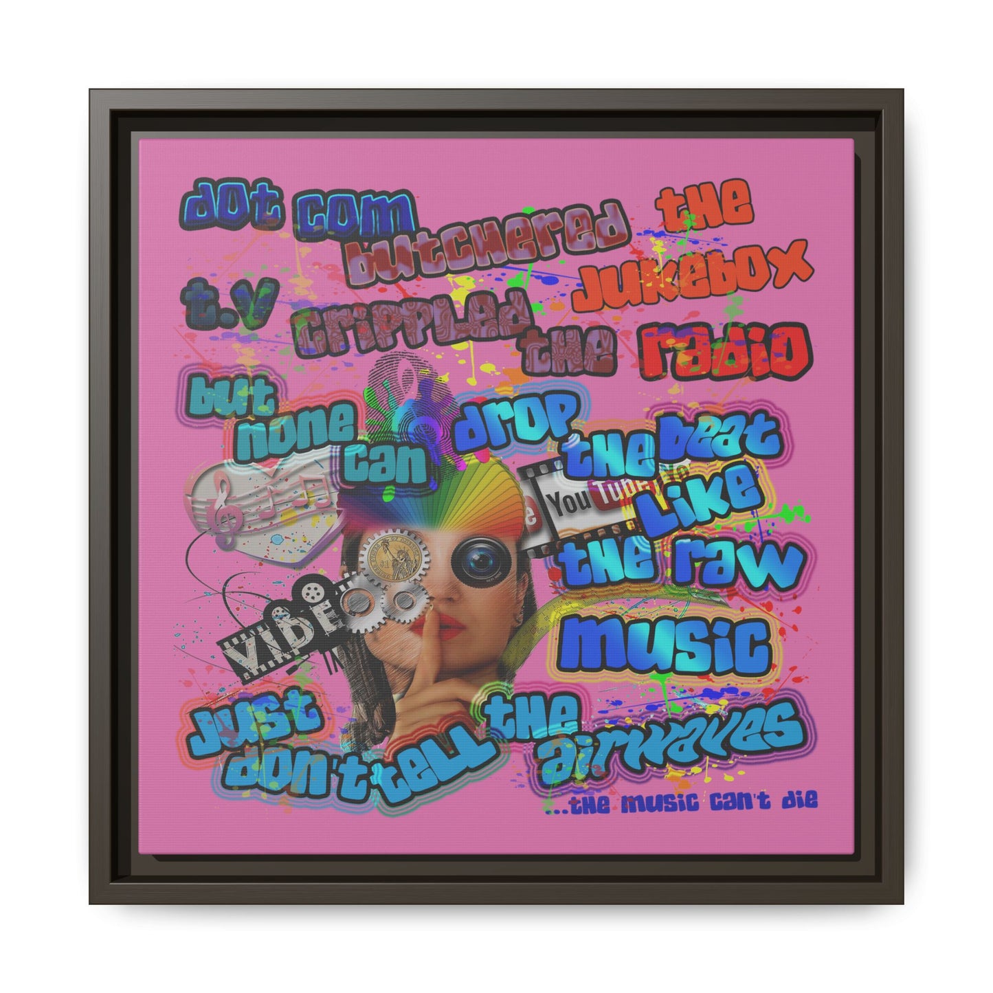 drop the beat - framed canvas art (light pink)