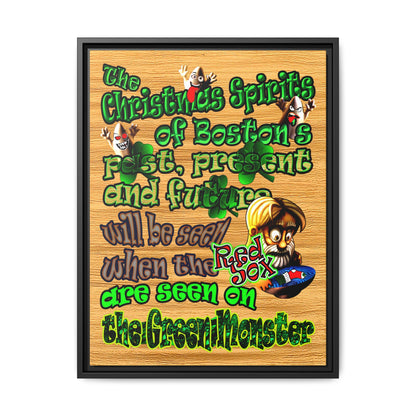 christmas spirits of boston - framed canvas art (butterscotch wood finish)