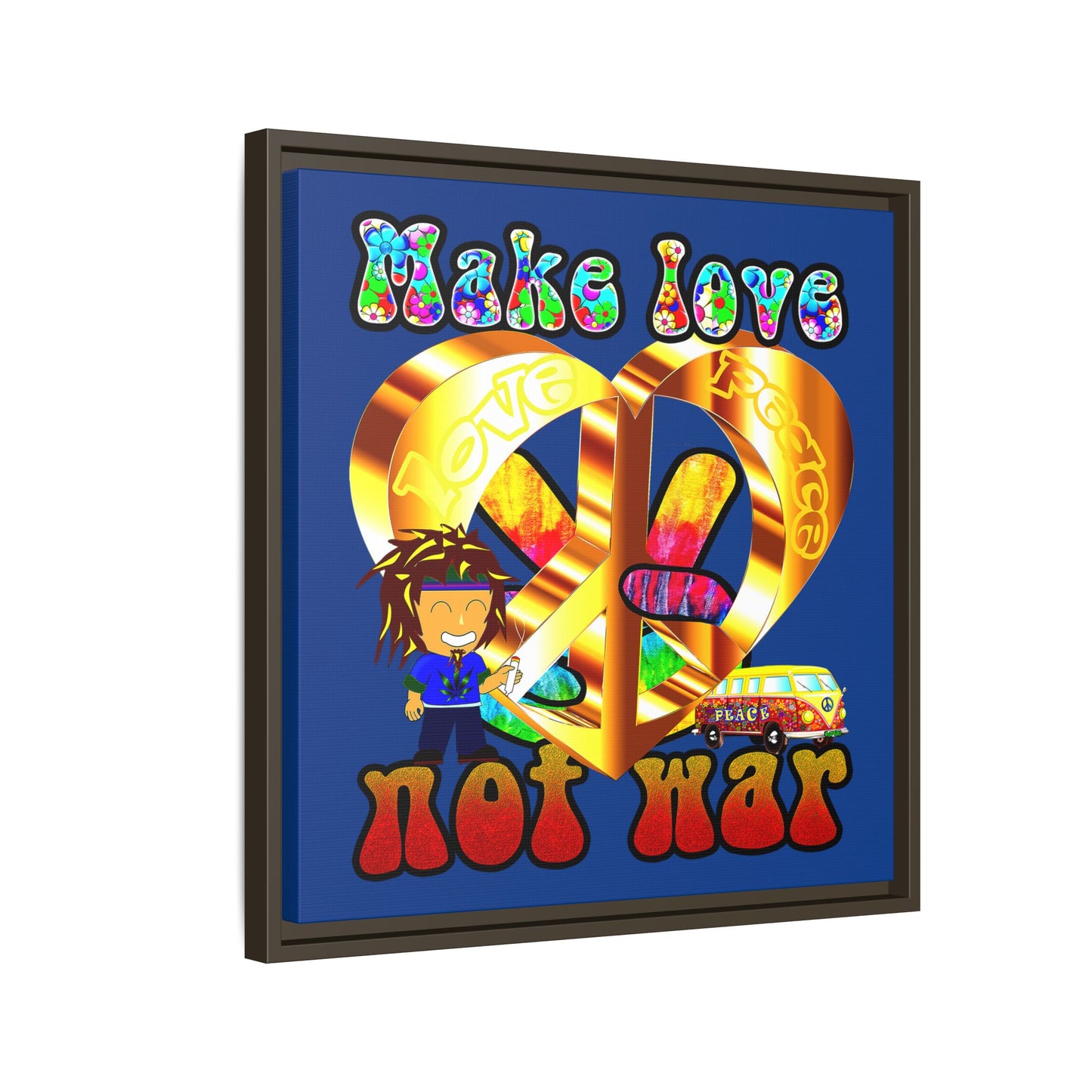 love peace - framed canvas art (dark blue)
