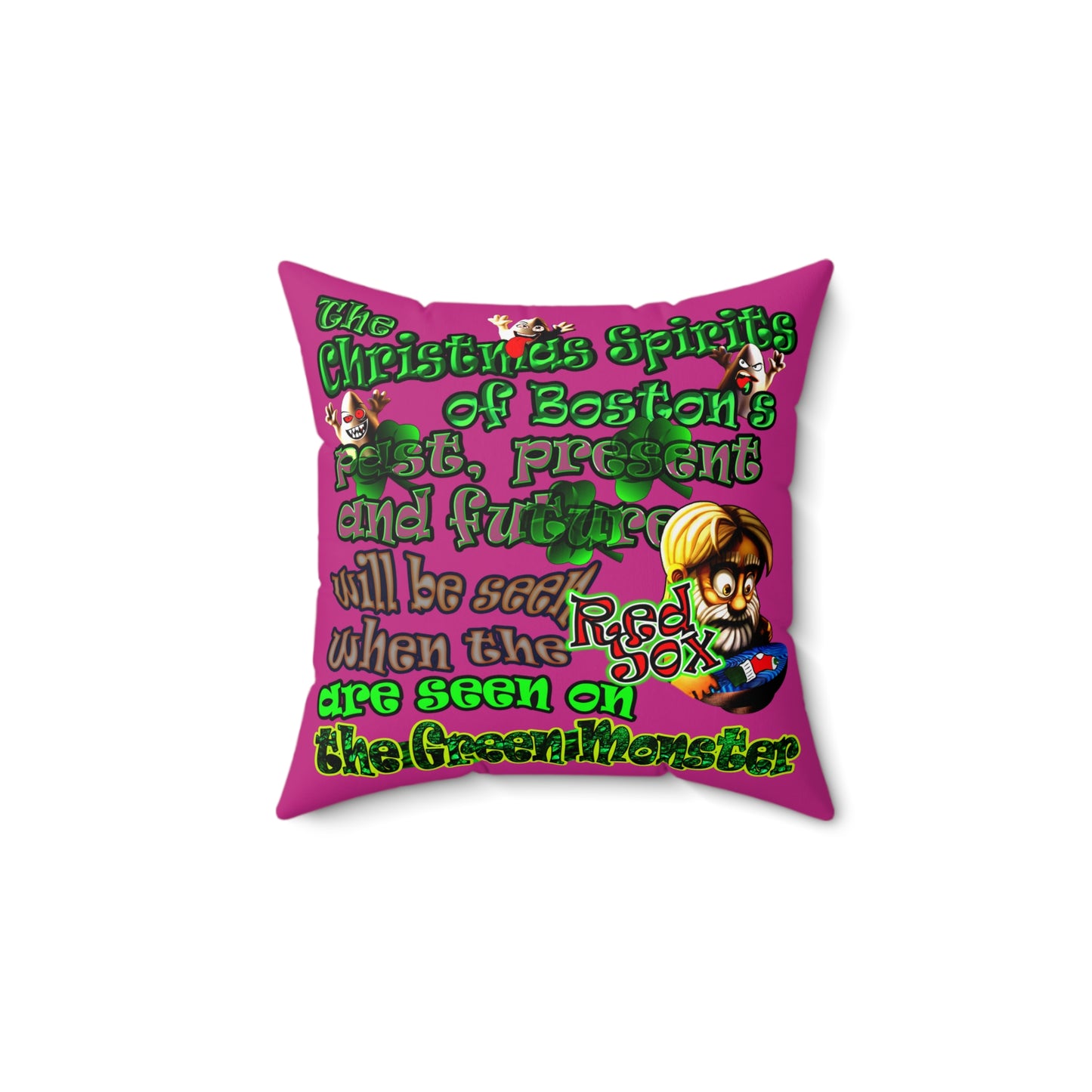 christmas spirits of boston - Spun Polyester Square Pillow - (pink)
