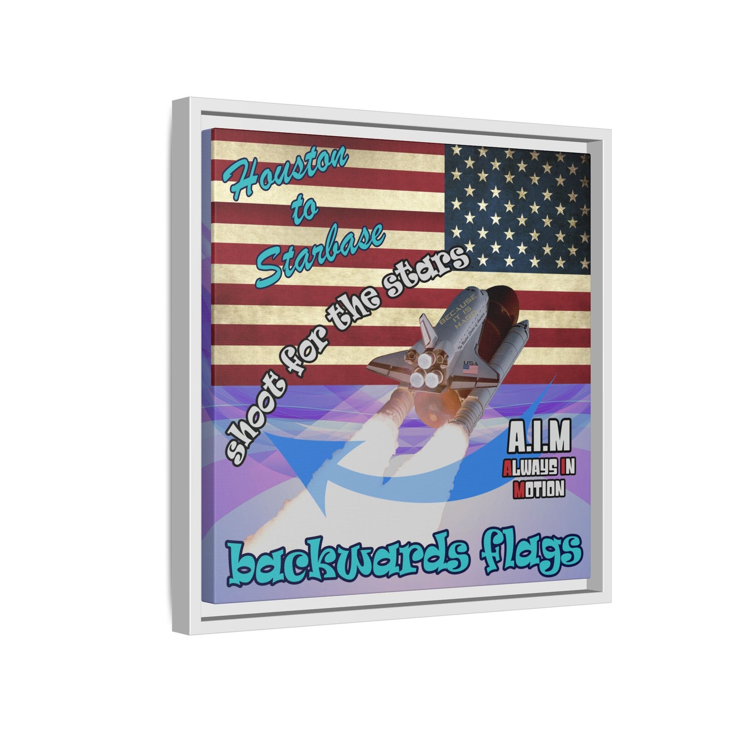 shoot for the stars - framed canvas art (light blue-pink wave)