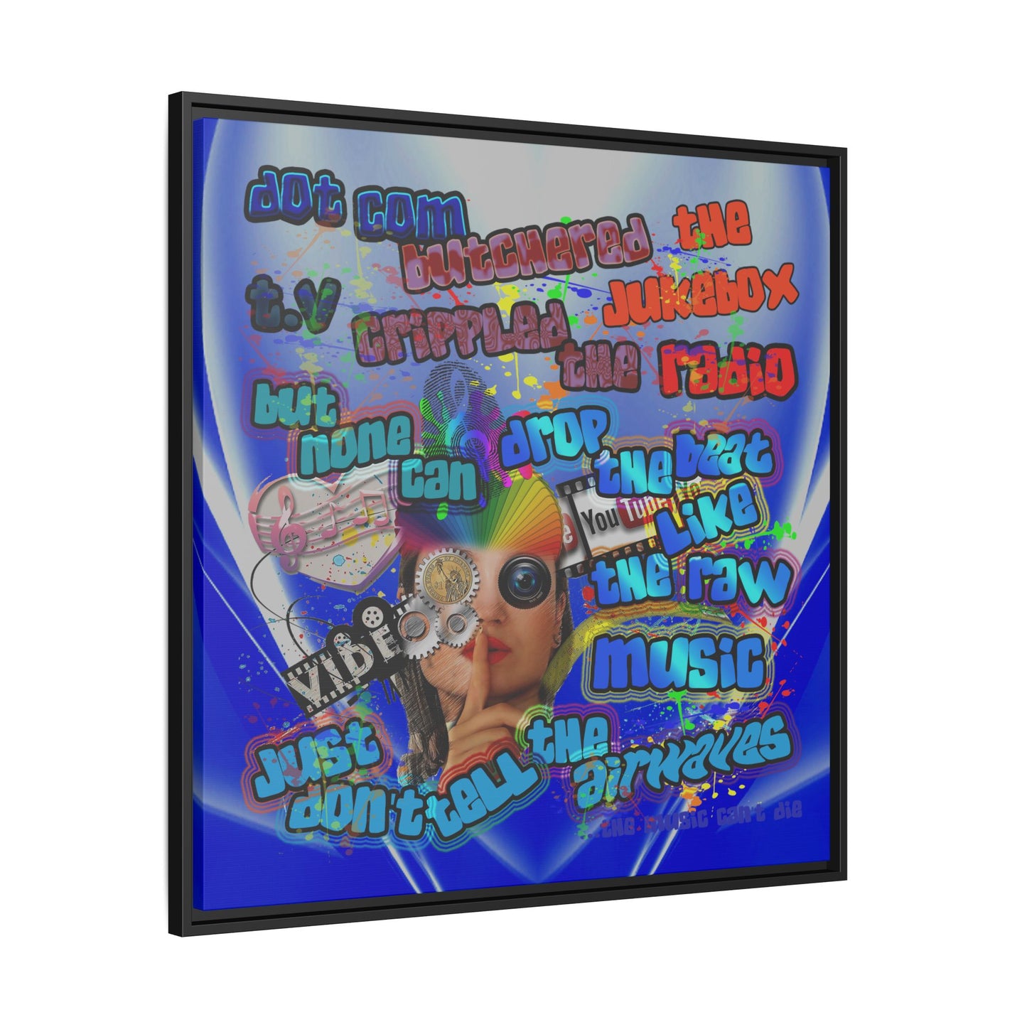 drop the beat - framed canvas art (blue-white wave)