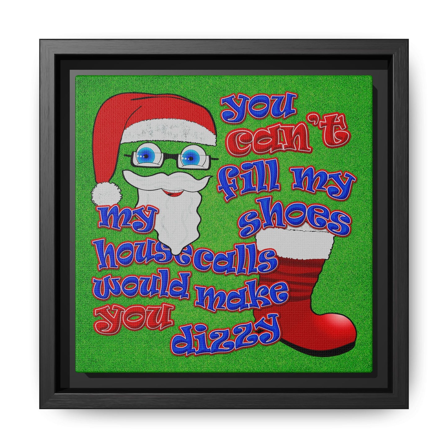 santa's shoes - framed canvas art (green turf)