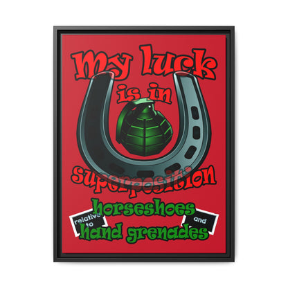 my luck - framed canvas art (dark red)