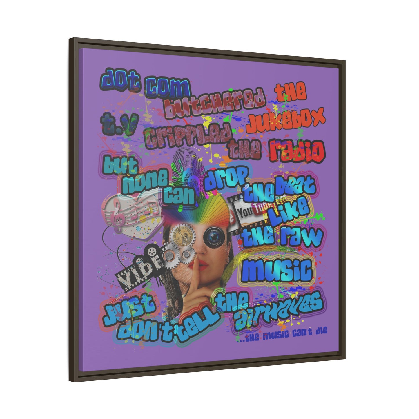 drop the beat - framed canvas art (light purple)