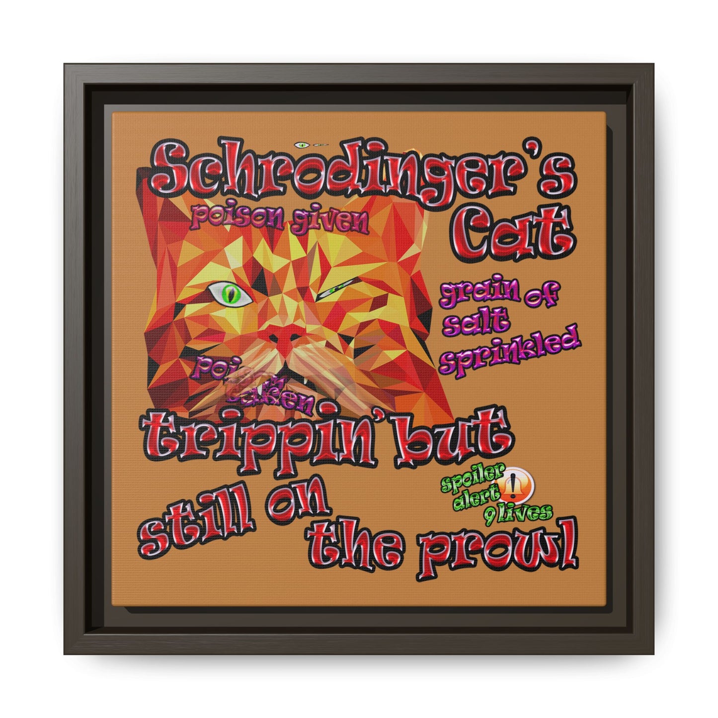 schrodinger's cat - framed canvas art (light brown)