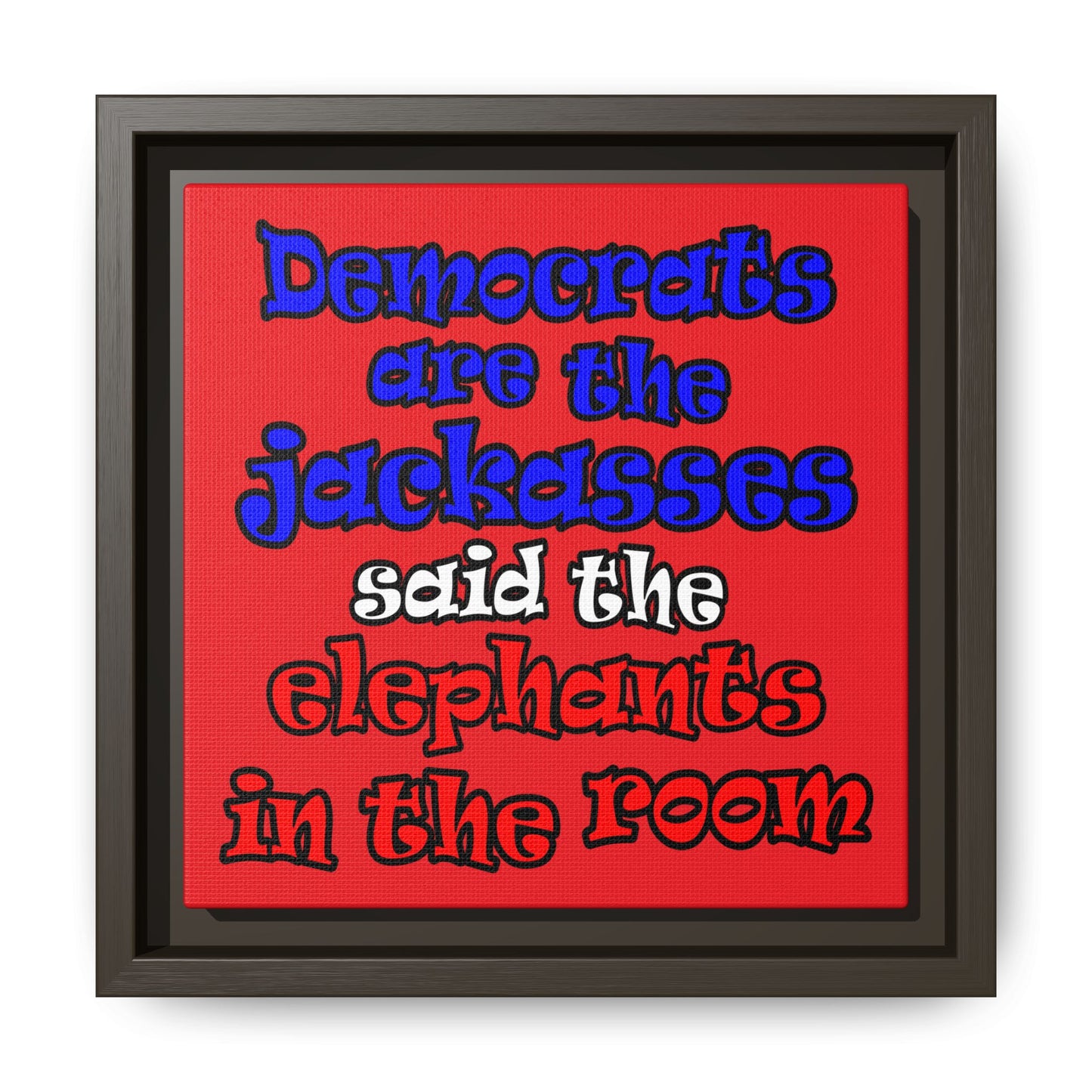 donkeys and elephants - framed canvas art (red)