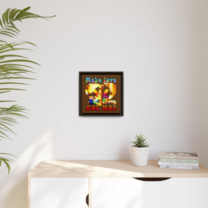 love peace - framed canvas art (brown)