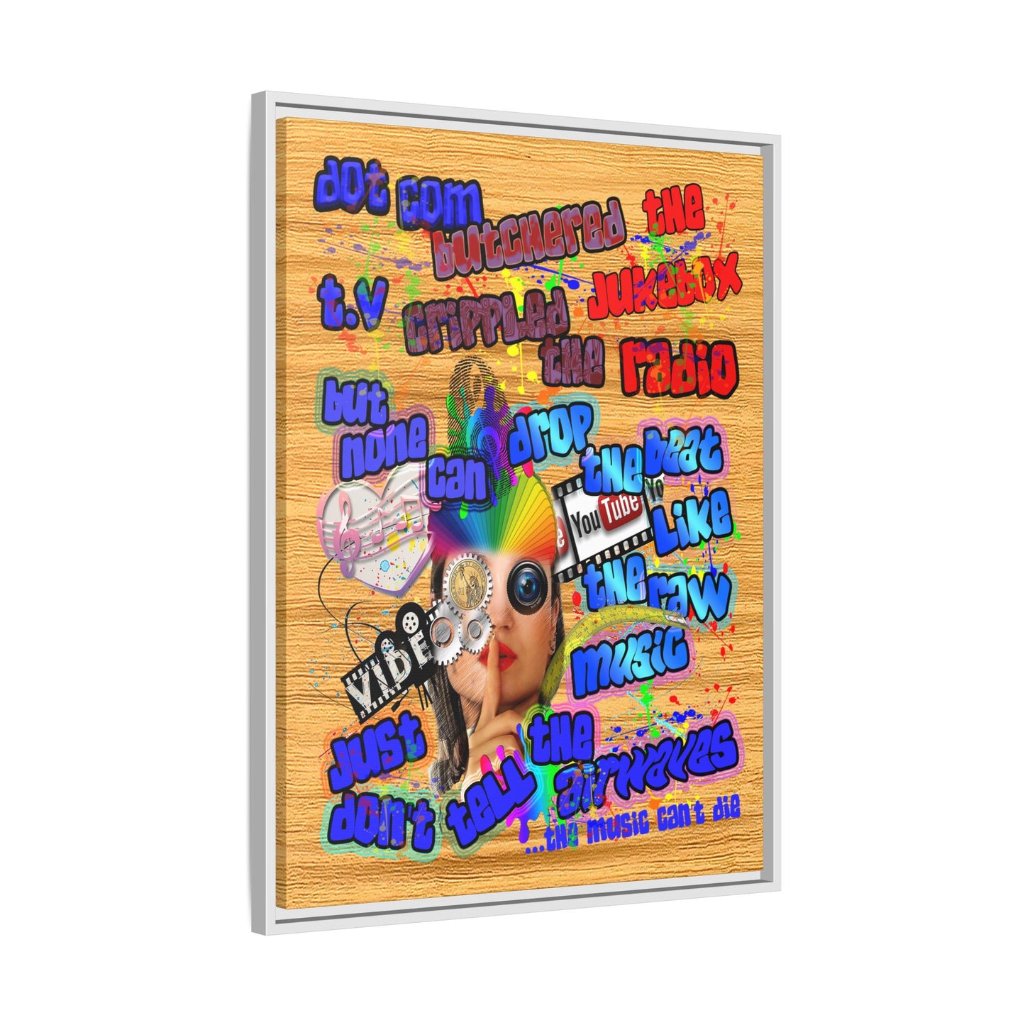 drop the beat - framed canvas art (butterscotch wood finish)