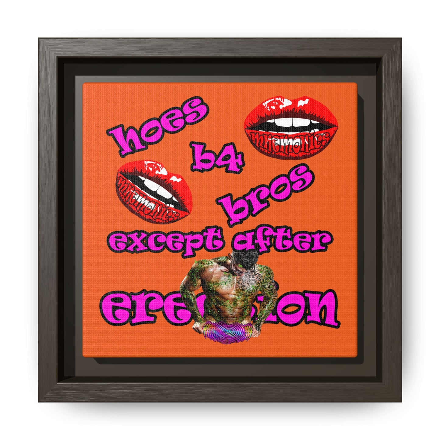 hoes b4 bros - framed canvas art (orange)