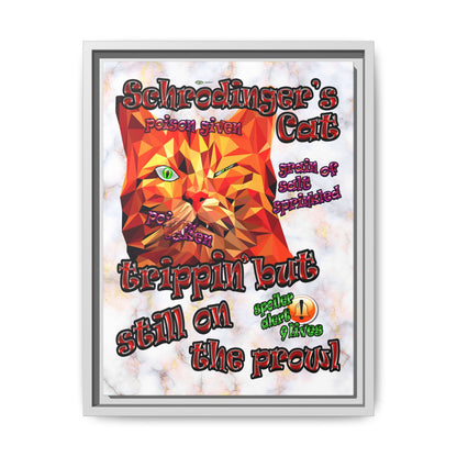 schrodinger's cat - framed canvas art (white marble)
