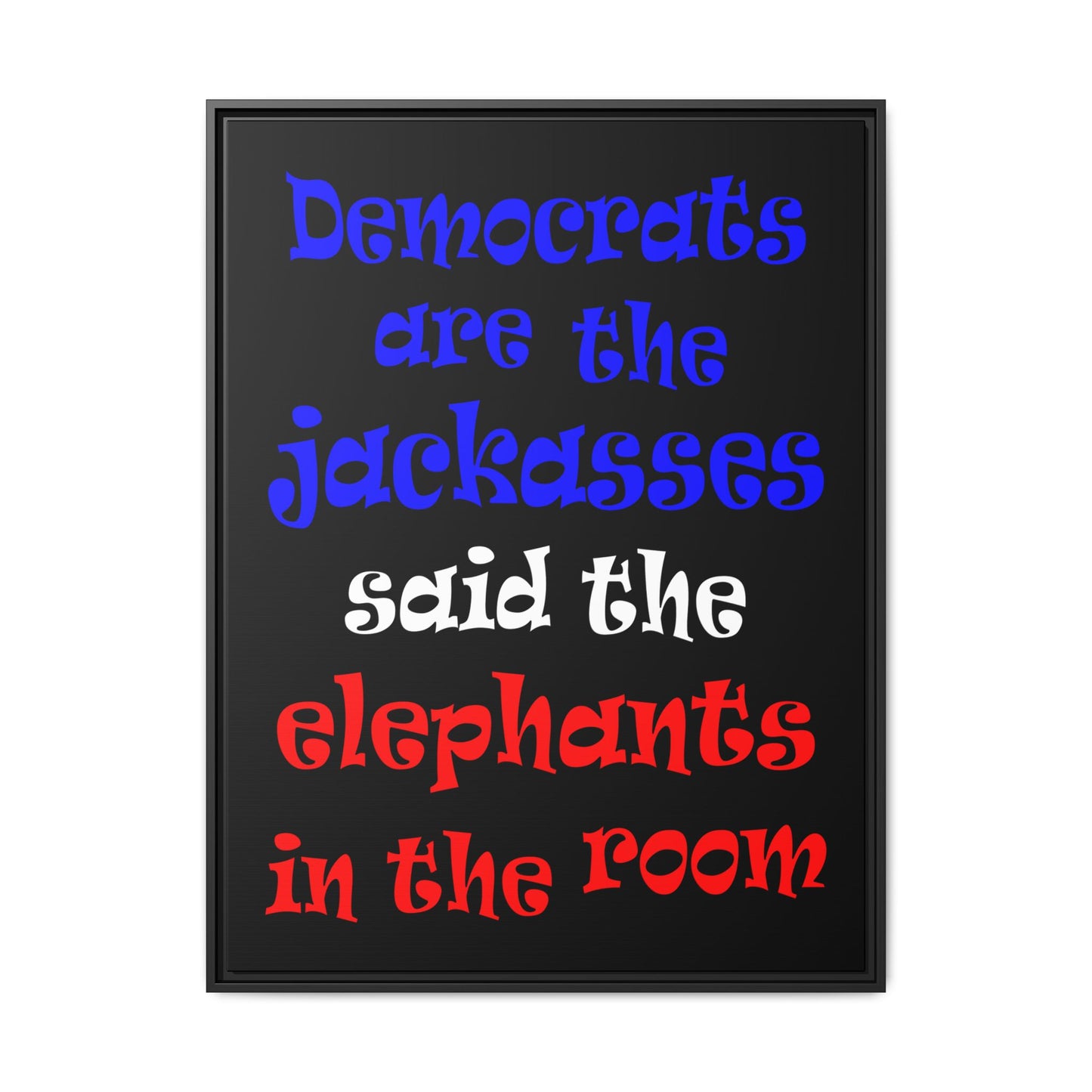 donkeys and elephants - framed canvas art (black)