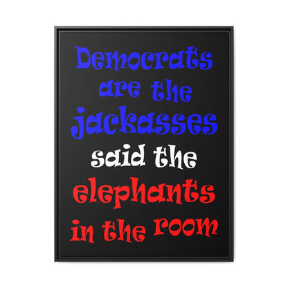 donkeys and elephants - framed canvas art (black)
