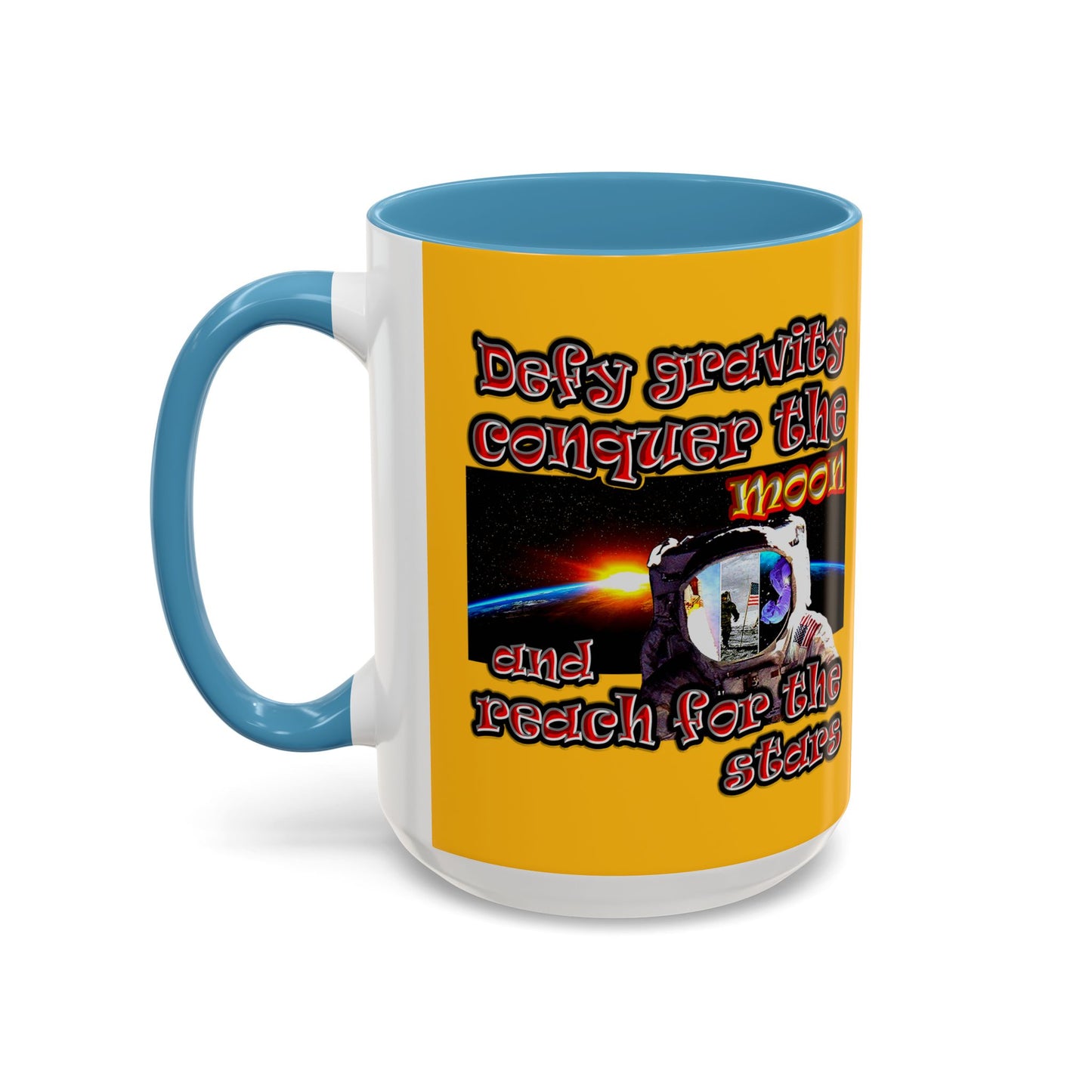 defy conquer reach - Accent Mug (yellow)