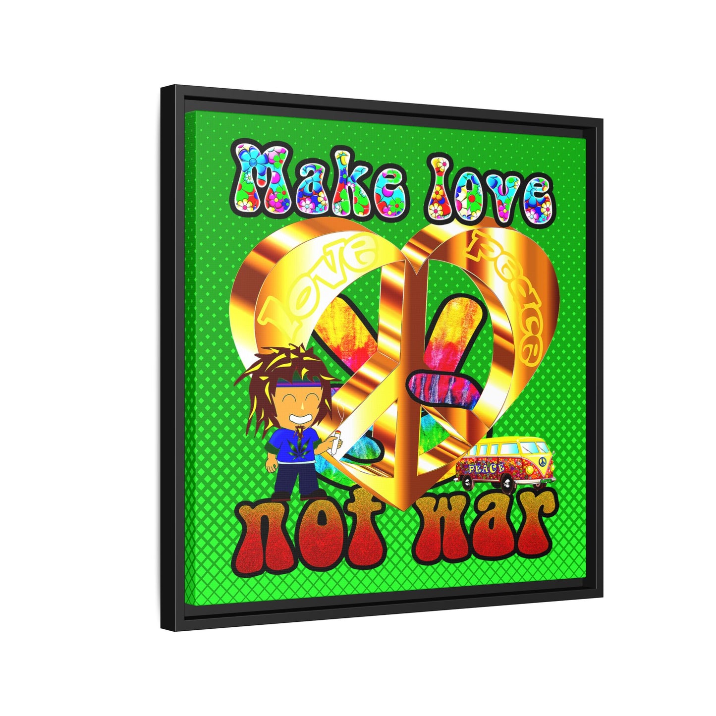 love peace - framed canvas art (logo green)