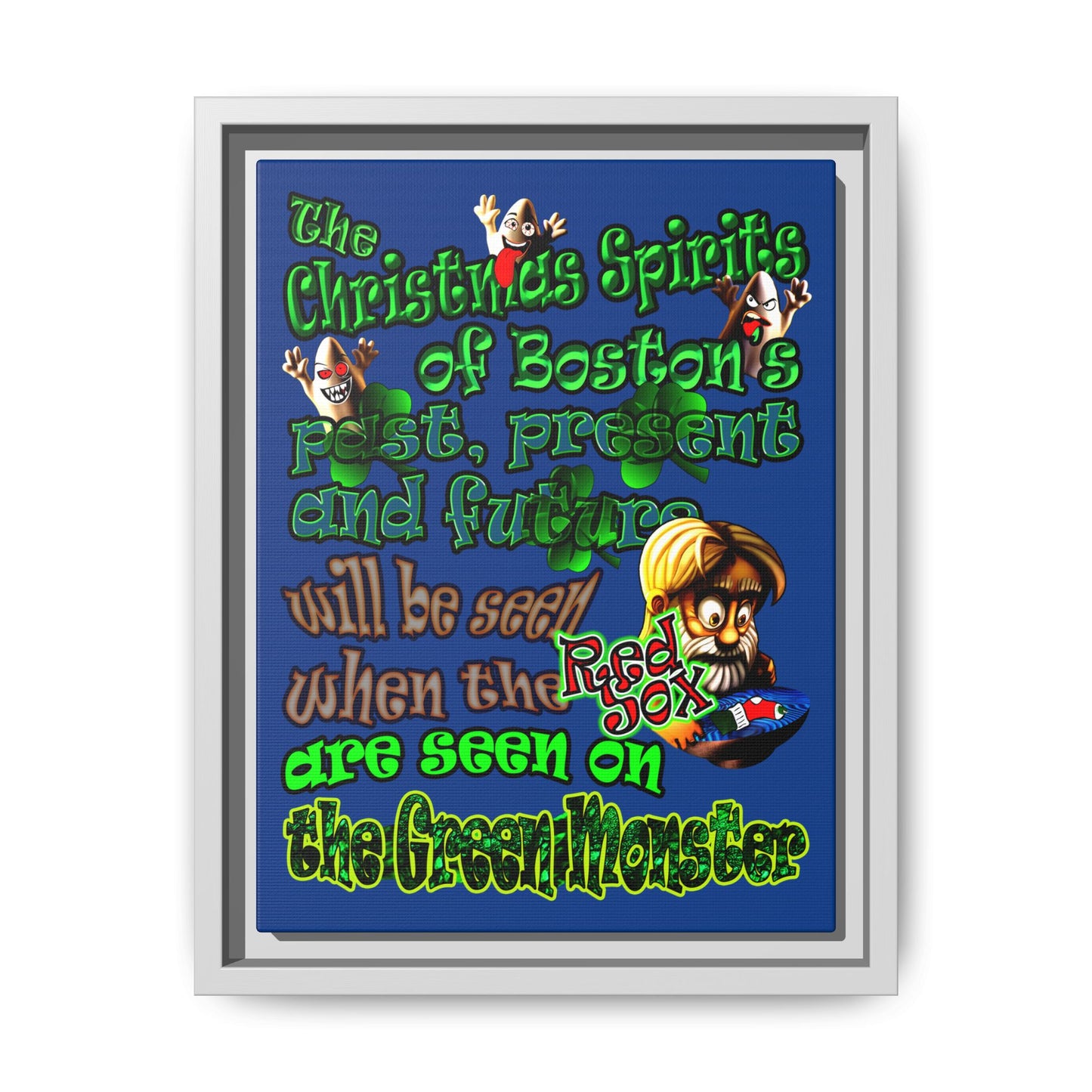 christmas spirits of boston - framed canvas art (dark blue)