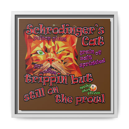 schrodinger's cat - framed canvas art (brown)