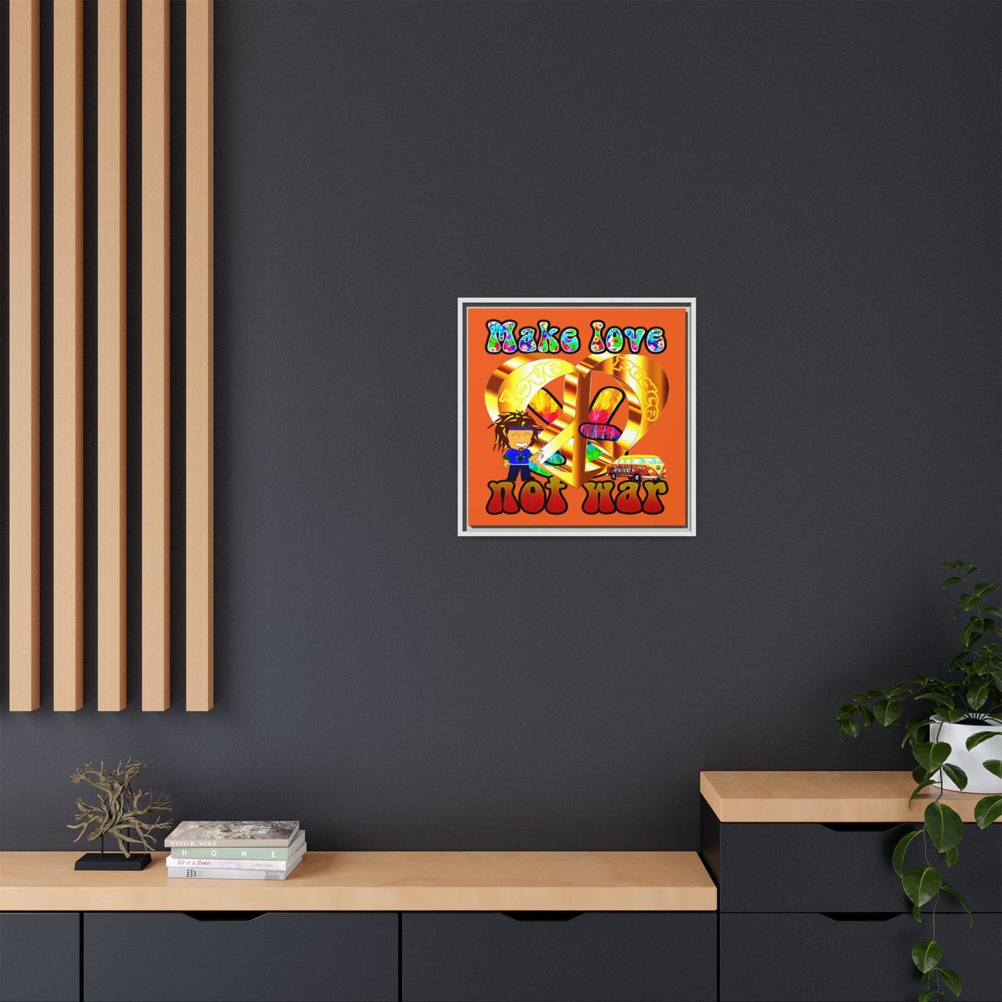 love peace - framed canvas art (orange)