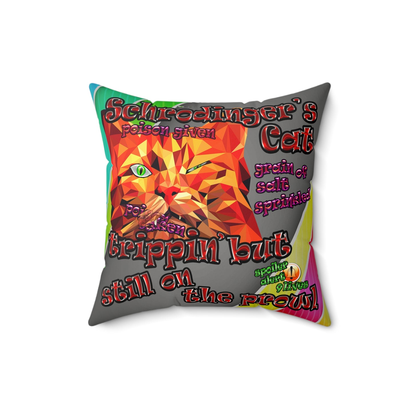 schrodinger's cat - Faux Suede Square Pillow - (rainbow split)