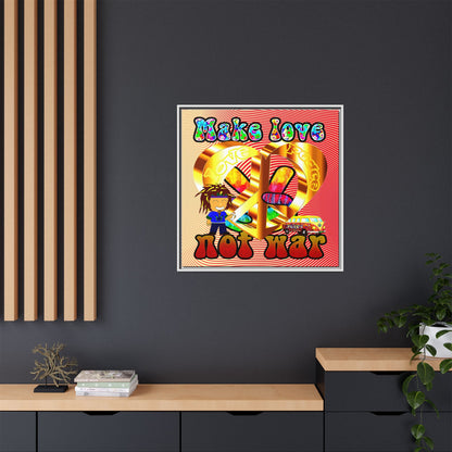 love peace - framed canvas art (yellow-orange wave)
