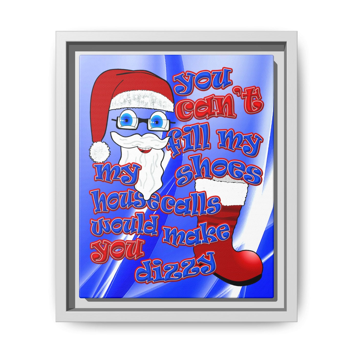 santa's shoes - framed canvas art (blue-white wave)