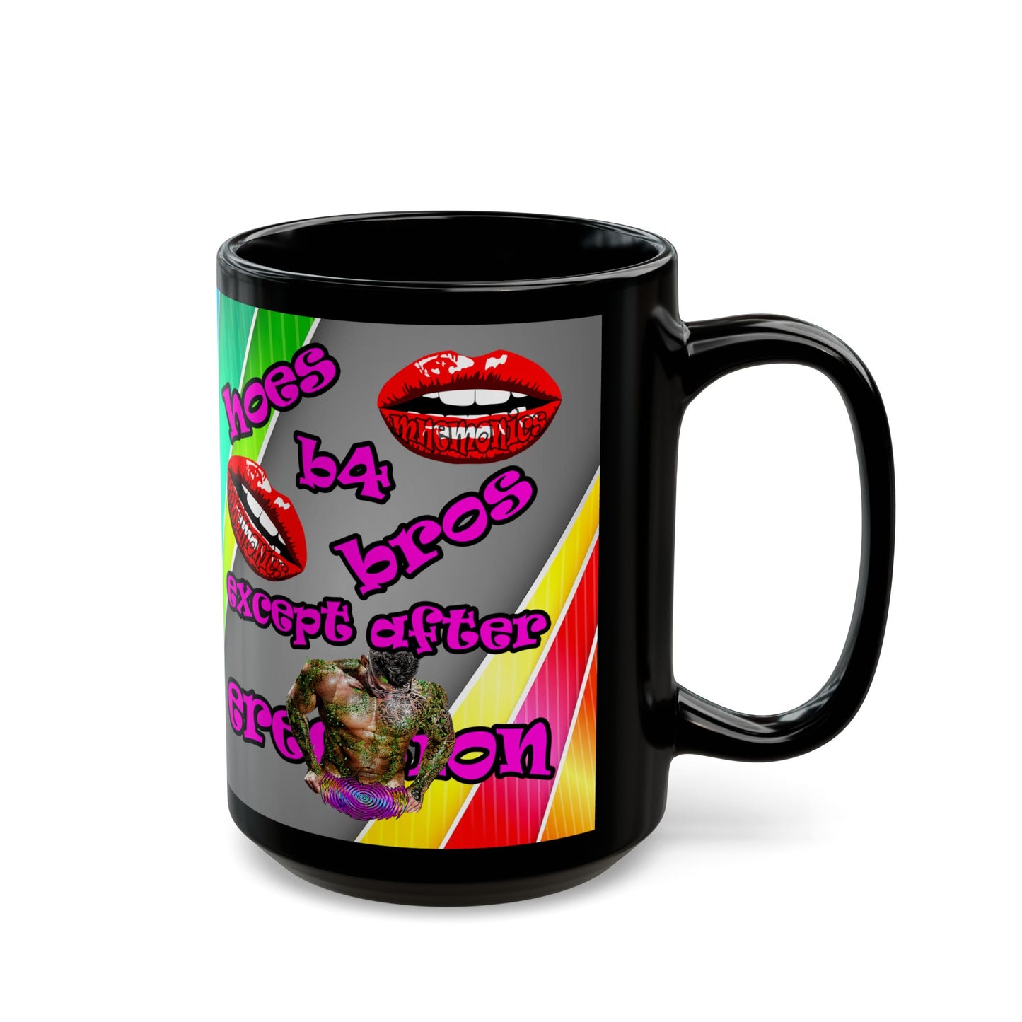 hoes b4 bros - Black Mug (rainbow split)