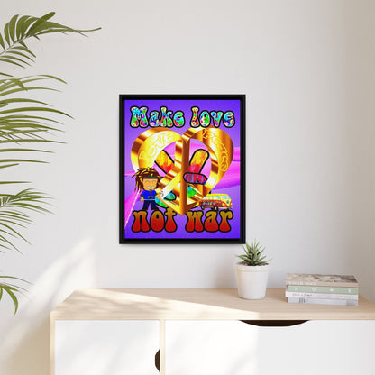 love peace - framed canvas art (purple-pink wave)