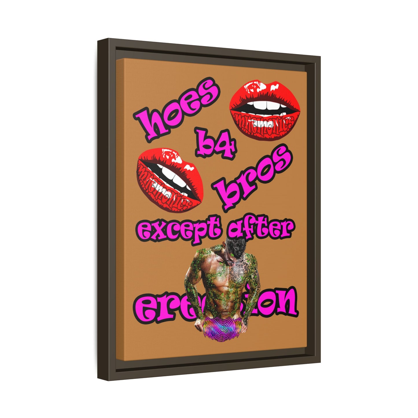 hoes b4 bros - framed canvas art (light brown)