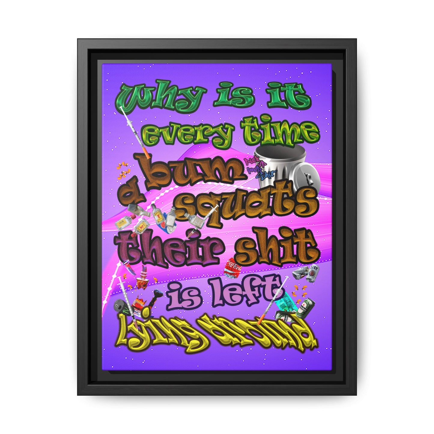 the bum's shit - framed canvas art (purple-pink wave)