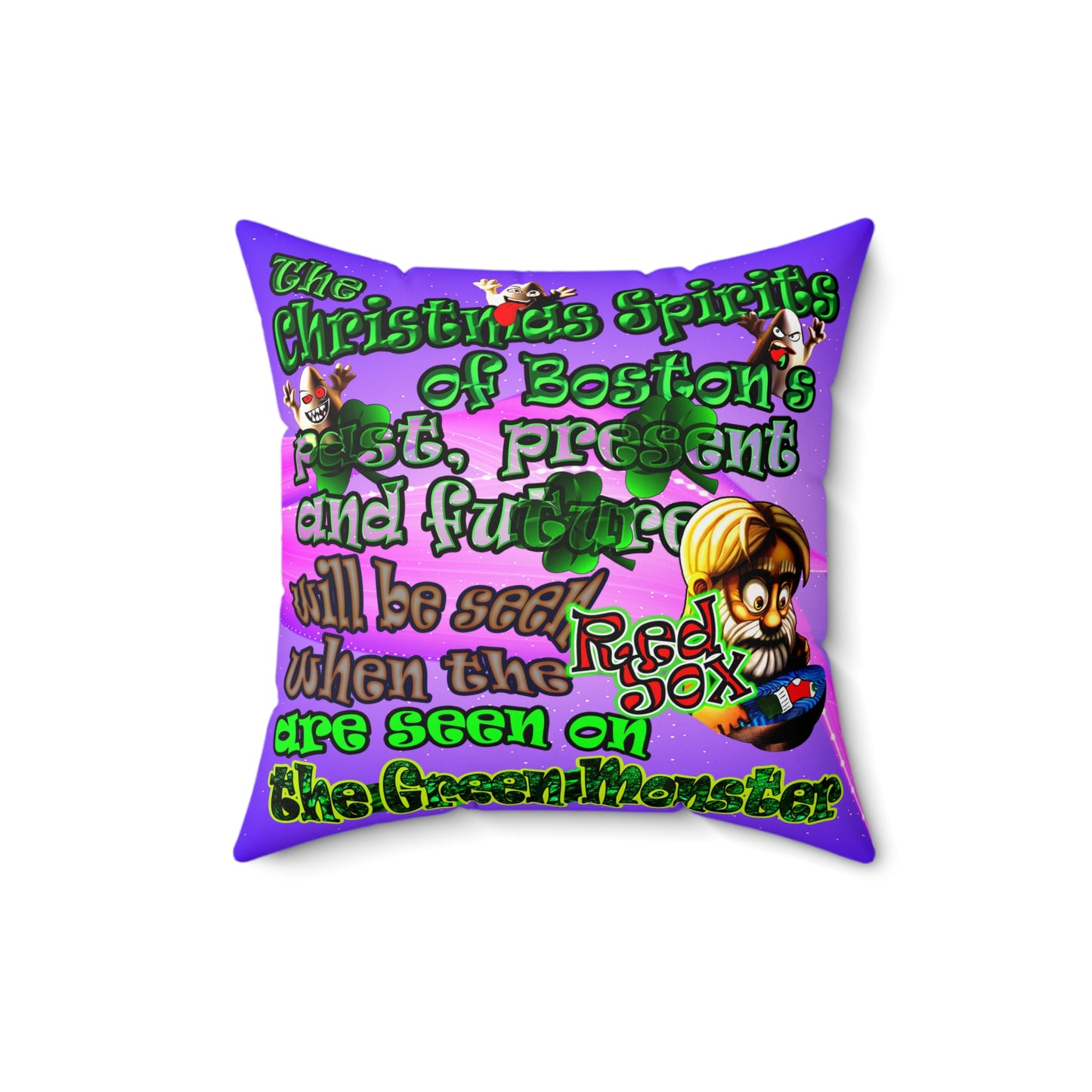 christmas spirits of boston - Spun Polyester Square Pillow - (purple-pink wave)