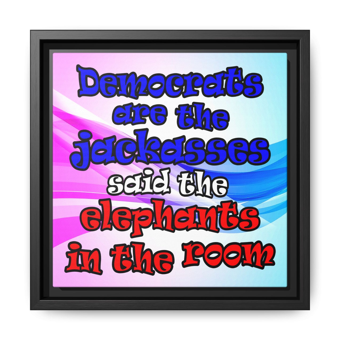 donkeys and elephants - framed canvas art (light blue-pink wave)