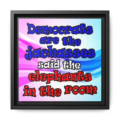 donkeys and elephants - framed canvas art (light blue-pink wave)