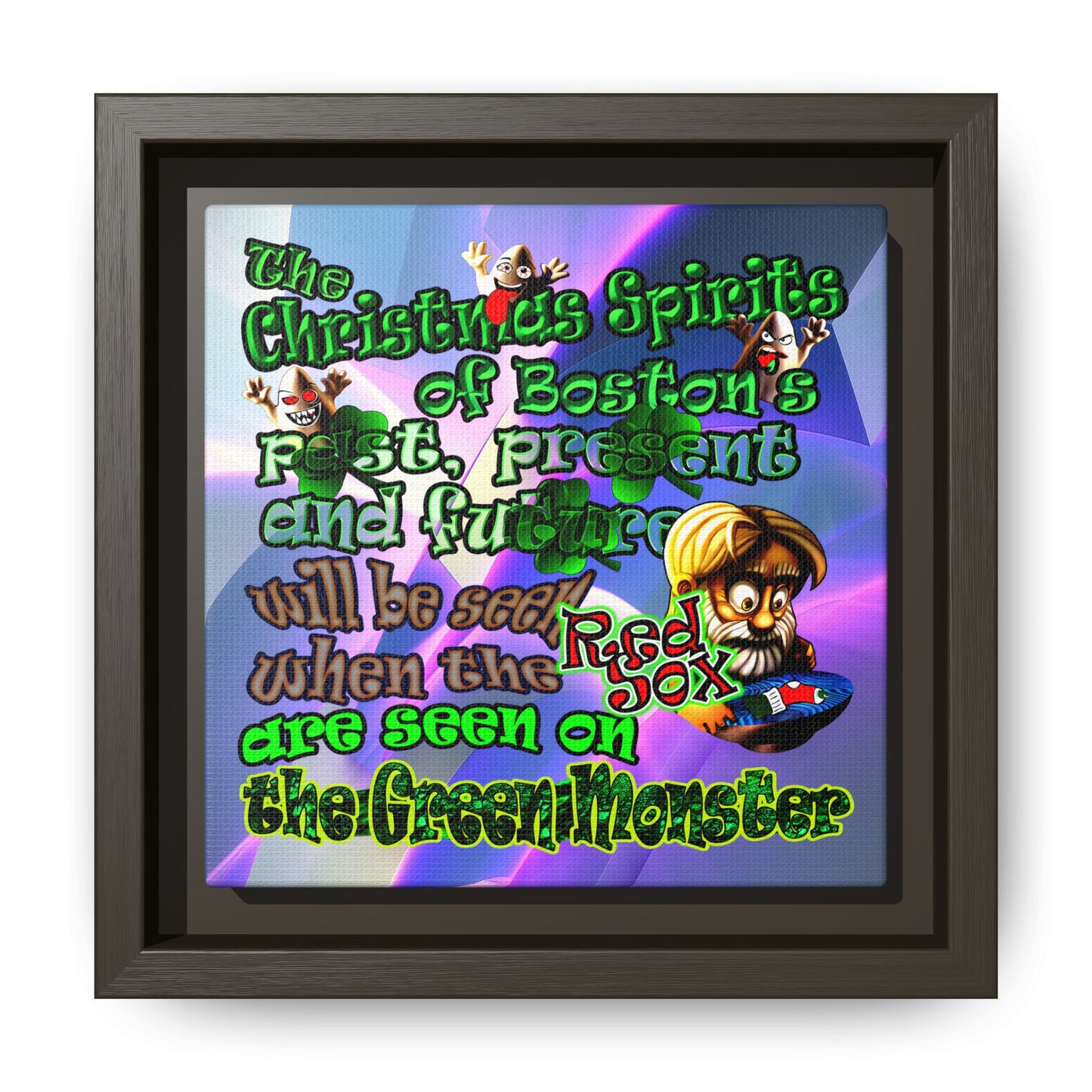 christmas spirits of boston - framed canvas art (grey-pink wave)