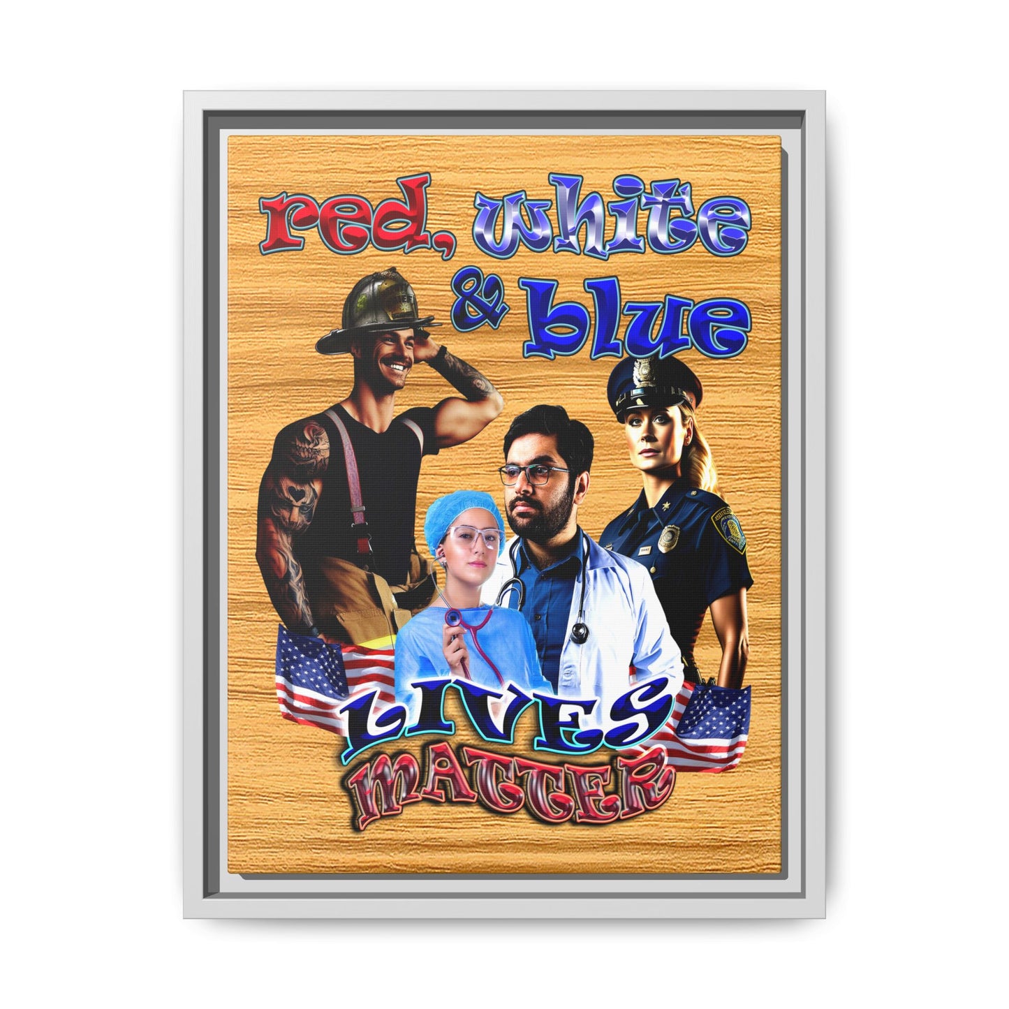 rw&b lives matter - framed canvas art (butterscotch wood finish)