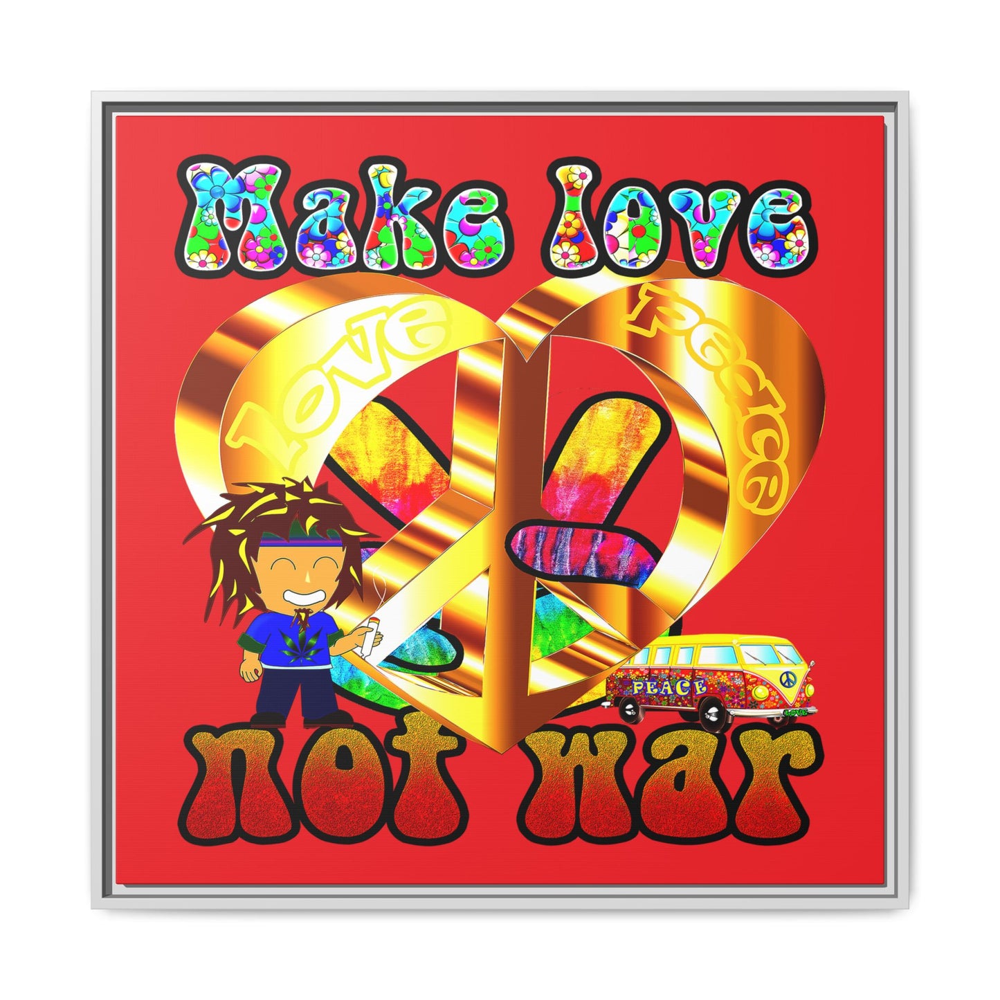 love peace - framed canvas art (red)