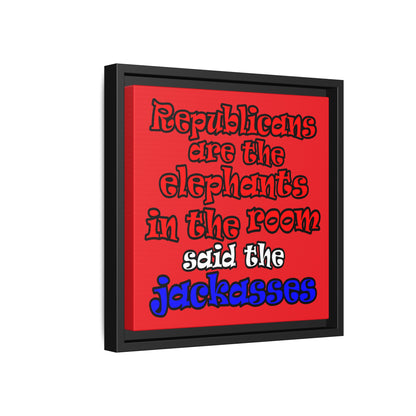 donkeys and elephants - framed canvas art (red)
