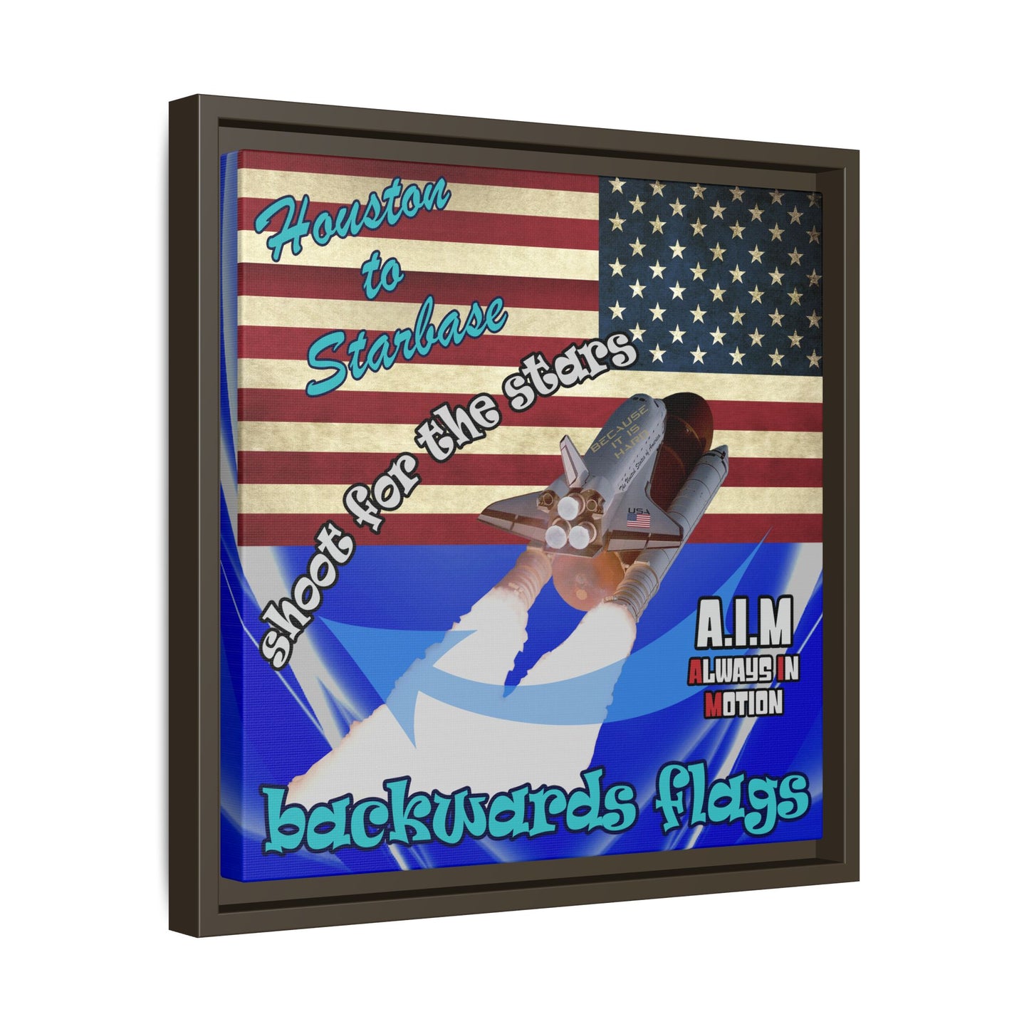 shoot for the stars - framed canvas art (blue-white wave)