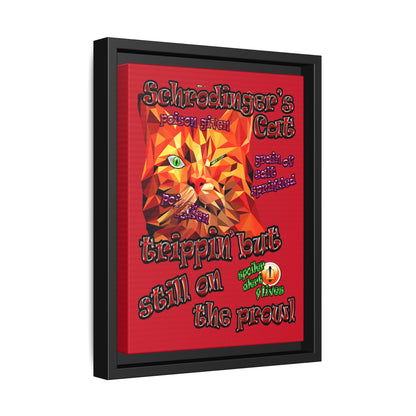 schrodinger's cat - framed canvas art (dark red)