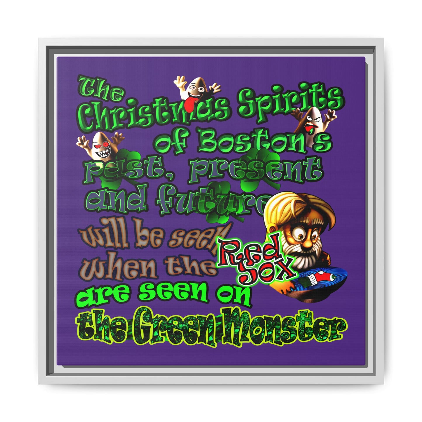 christmas spirits of boston - framed canvas art (purple)