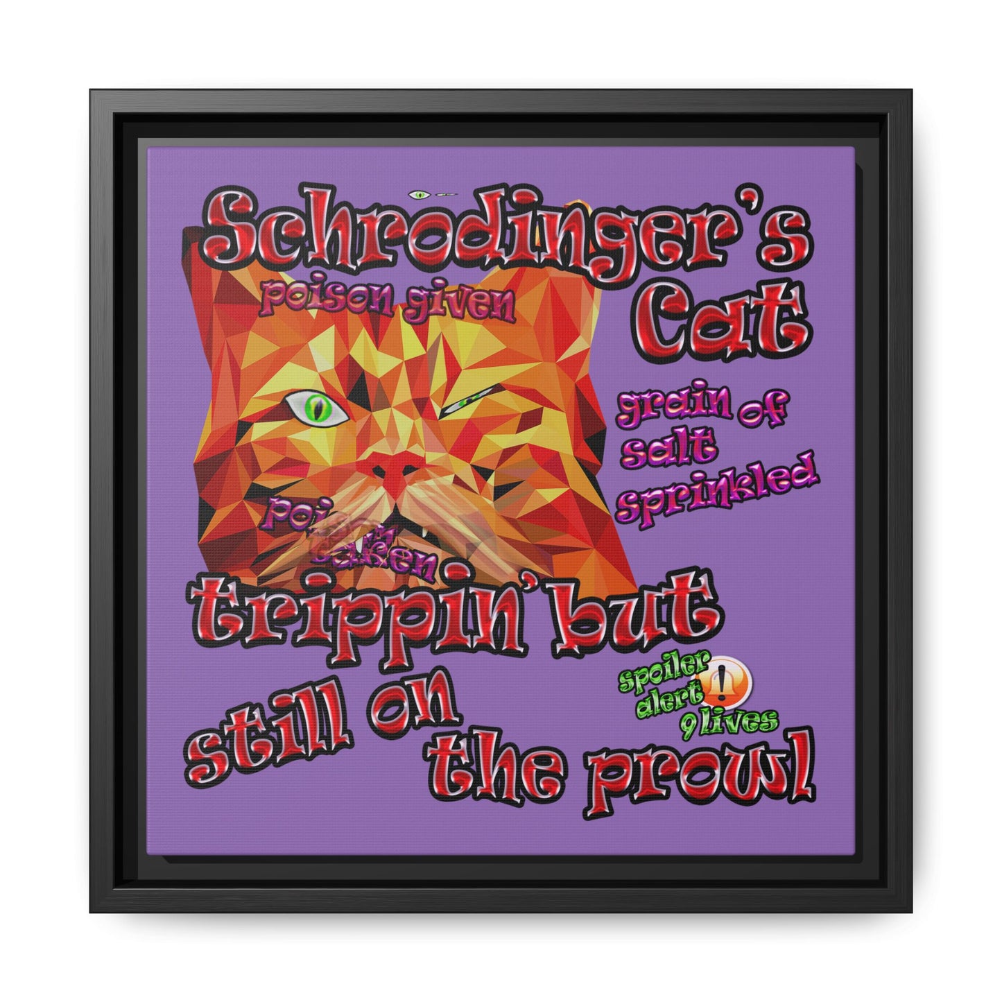 schrodinger's cat - framed canvas art (light purple)