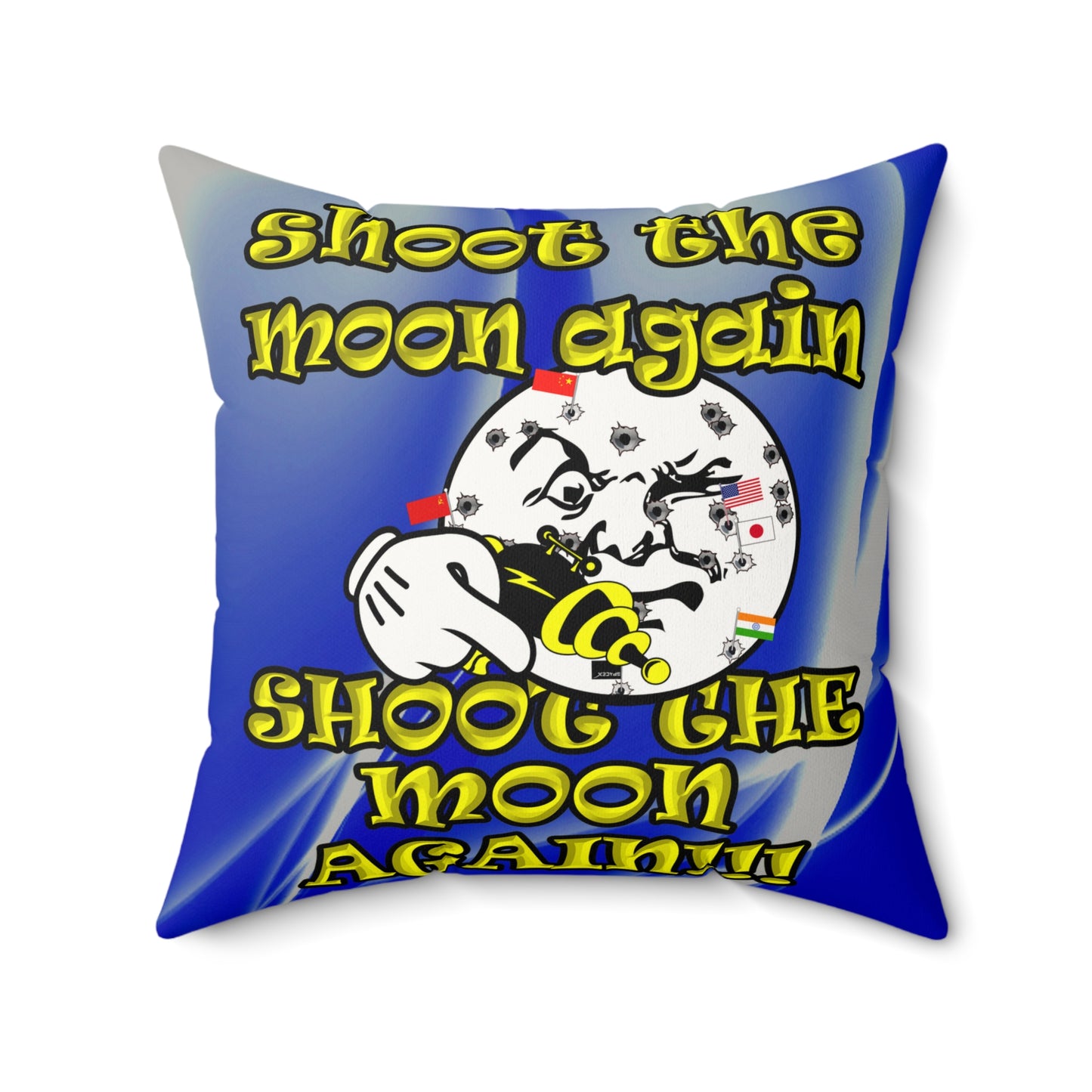 shoot the moon again - Faux Suede Square Pillow - (blue-white wave)