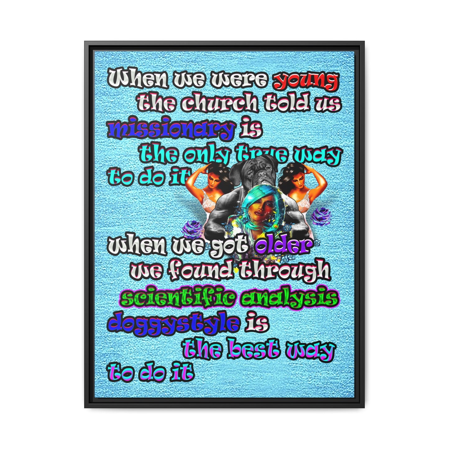 doggystyle - framed canvas art (faded blue)