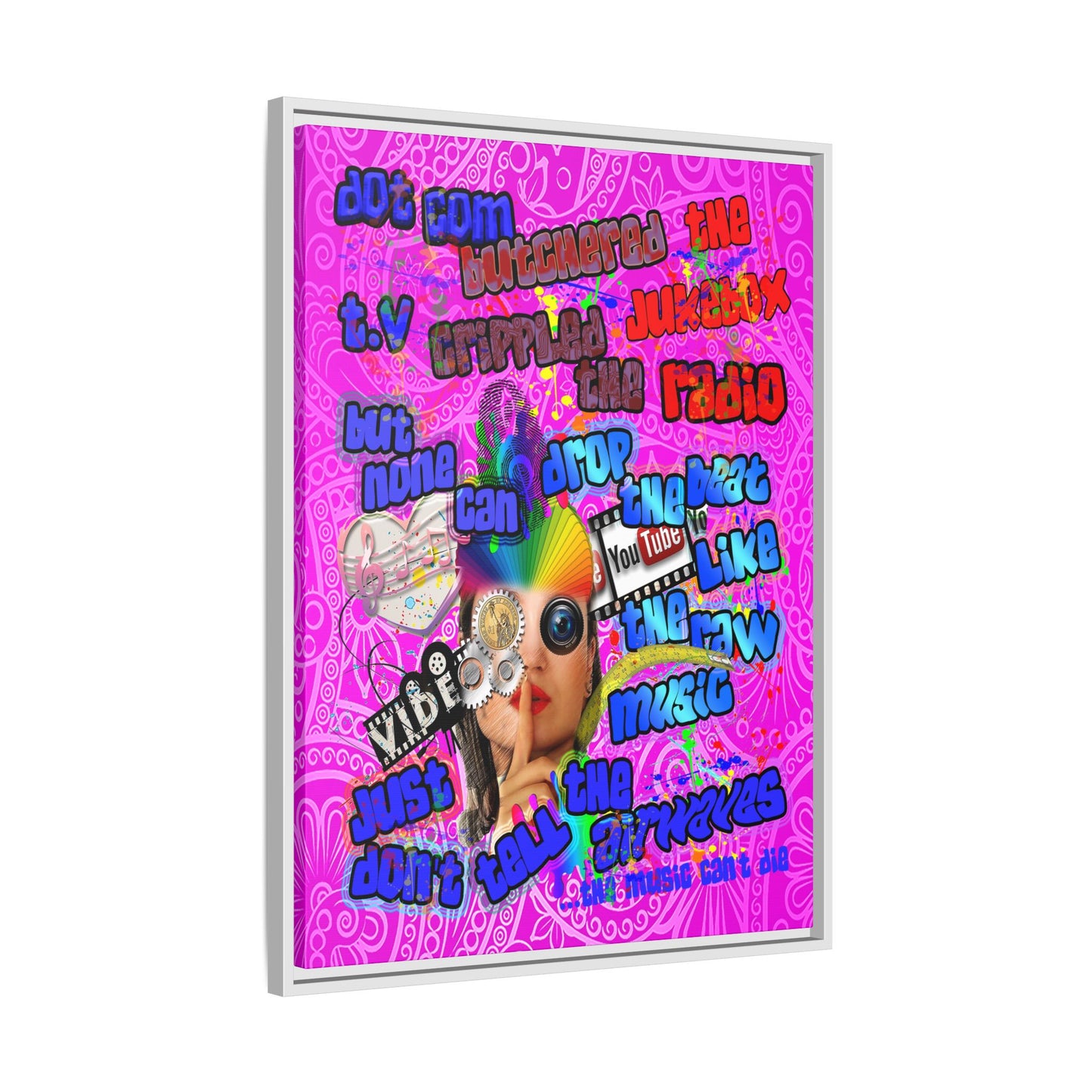 drop the beat - framed canvas art (pink swirl)