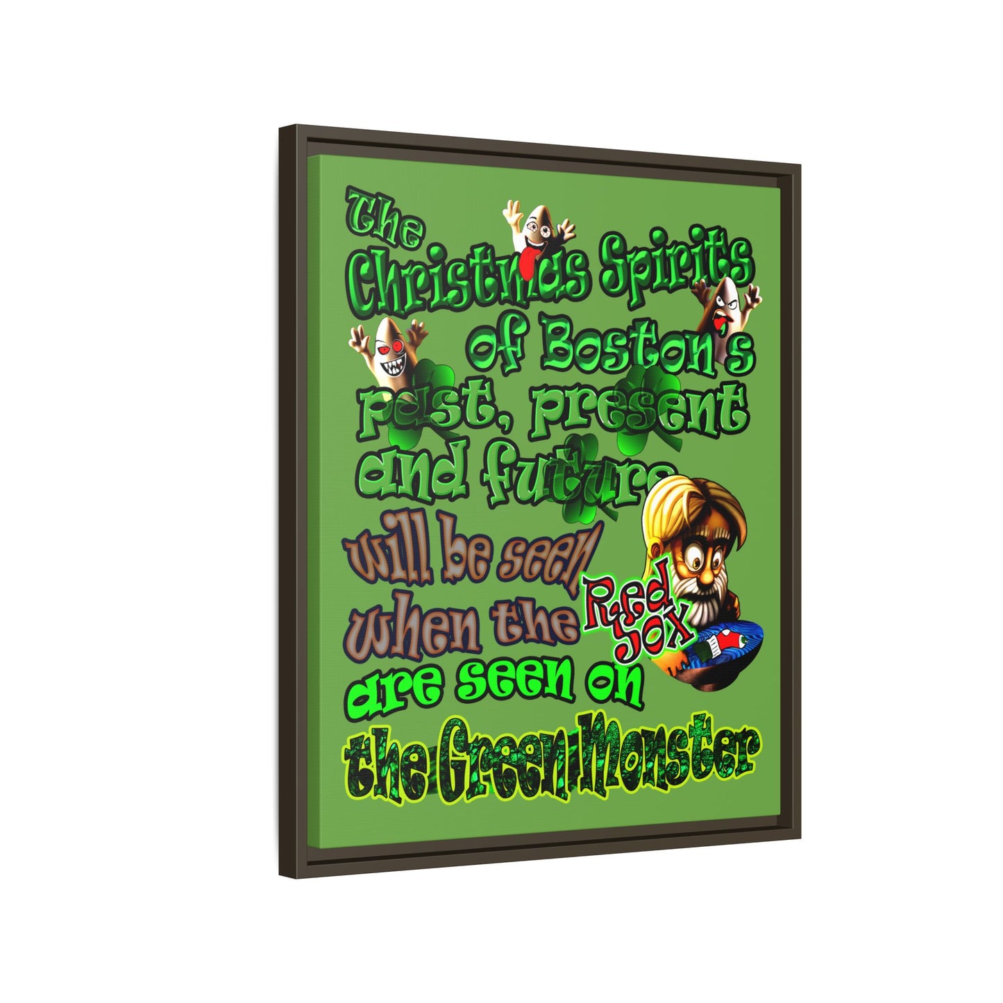 christmas spirits of boston - framed canvas art (green)